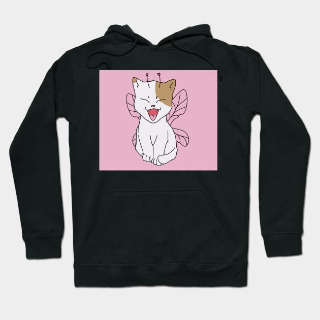 cat fairy cute kawaii cottagecore butterfly pastel pink Hoodie by maoudraw